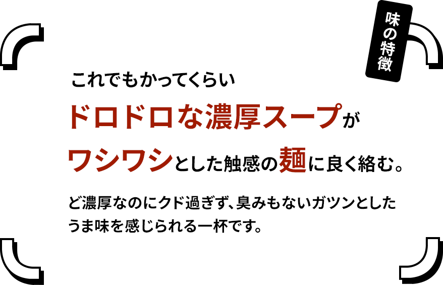 これでもかってくらいドロドロな濃厚スープがワシワシとした触感の麺に良く絡む。